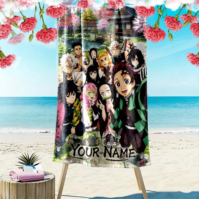 Name Custom Demon Slayer Print Beach Towel, Large Soft Quick Dry Towel for Beach Camping Swimming