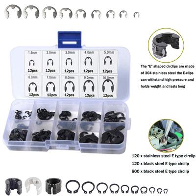 120/600/scatola anello di sicurezza anello di fissaggio acciaio inossidabile/acciaio nero acciaio inossidabile 304 combinazione kit anelli elastici tipo E set anelli di sicurezza