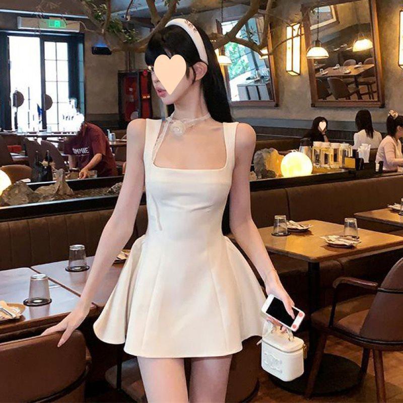 Modale Fabric Abstract Pattern Slip Dress With High Waist For Summer Street Style