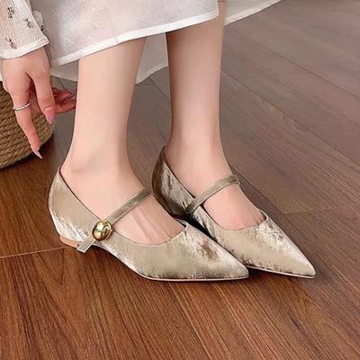 Fashionable Simple Hot Selling Single Shoes Women's Autumn New Vintage Pointed Toe Shallow Mouth One Strap Low Heel Shoes