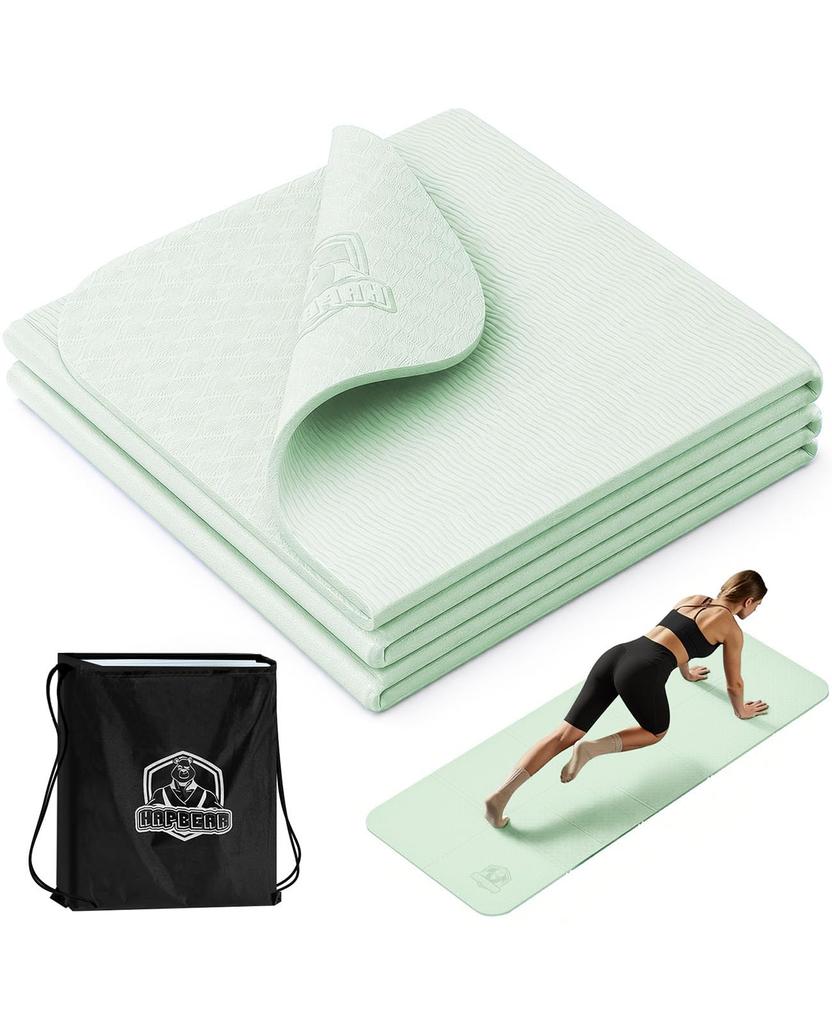 HAPBEAR Foldable Yoga Mat, Lightweight, Compact, Non-Slip, Comfortable, for Yoga, Pilates, and Stretching At Home, with Storage Bag.
