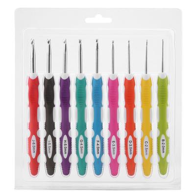 9PCS Crochet Hooks Set Knitting Smooth Needle Tools Ergonomic Plastic Handle Aluminum Hooks(#2)