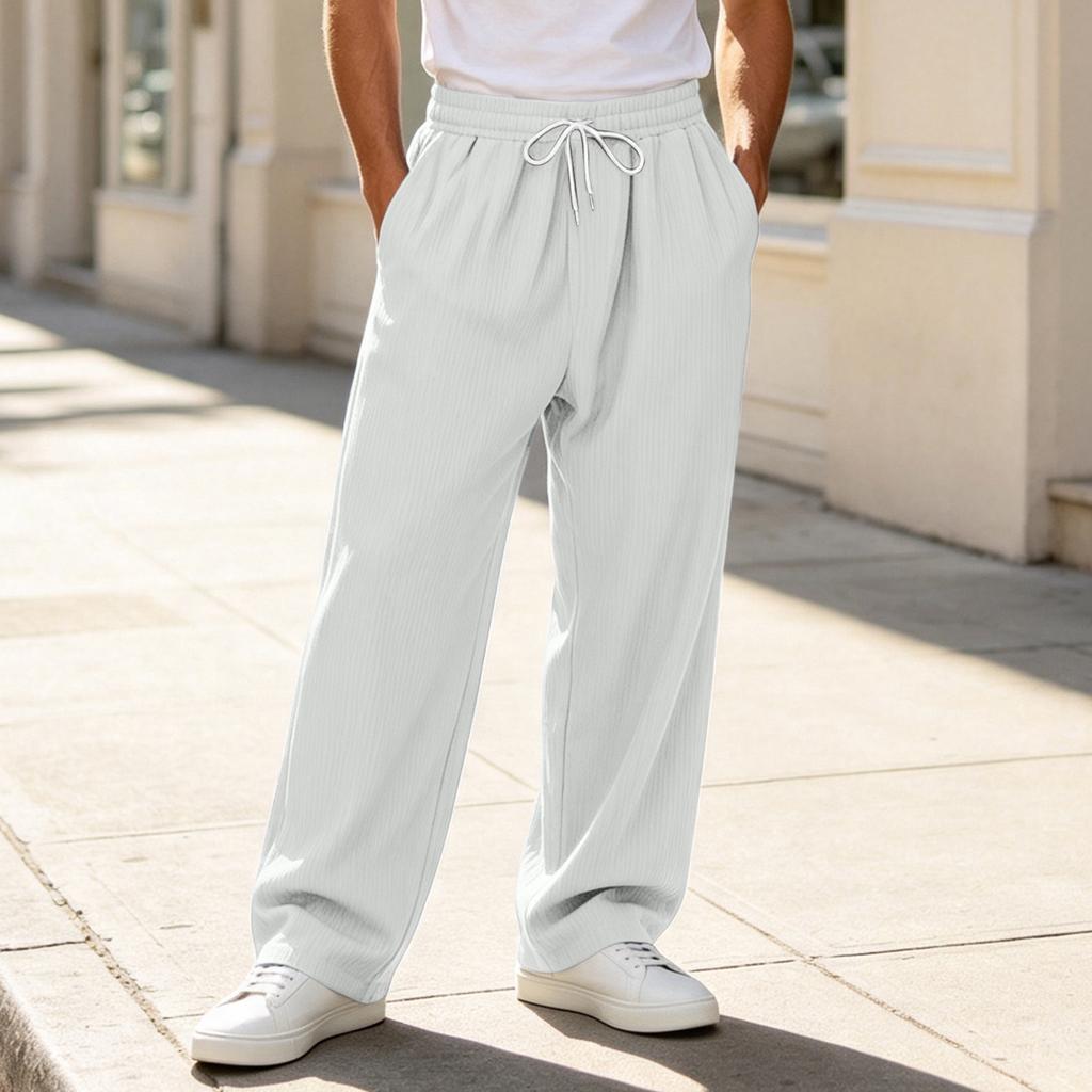 Men's Color Casual Wide Leg Sweatpants with Elastic Waist, Loose Fit Straight Pants for Daily Wear