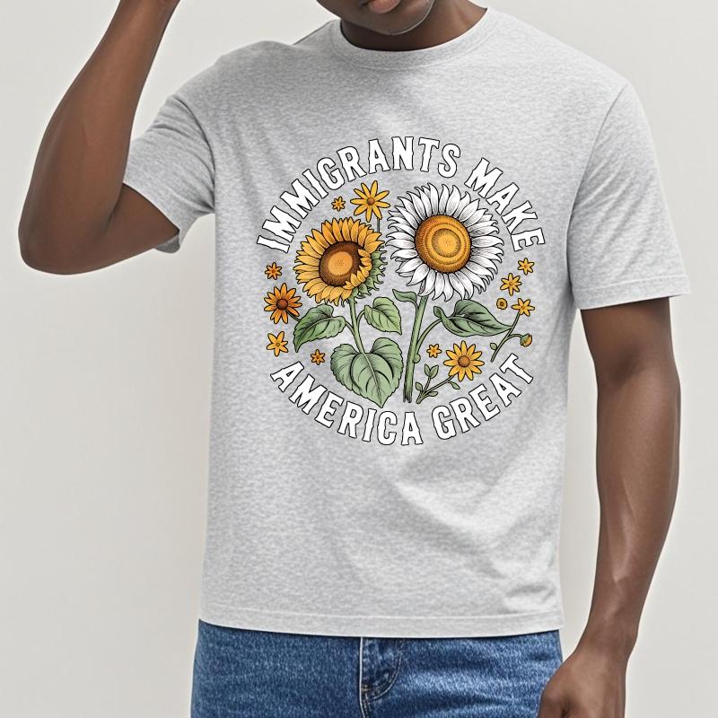 Vintage Summer Boys Tshirt Immigrants Make America Great Sunflowers Design Short Sleeve Rock Crew Neck Tee Shirt Teeshirt Male