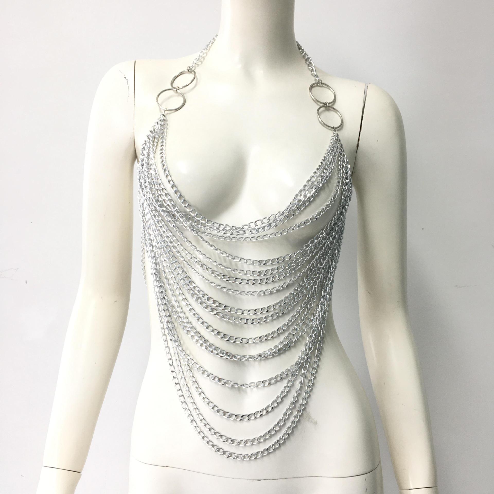 

2025 New Body Chain Fashion Personality Multi-layer Aluminum Chain Chest Chain Music Festival Spice Girl Body Chain average size