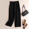 Women's Spring 2025 Wide-Leg Linen Blend Pants - Loose, Lightweight, Solid Color, Nine-Point Straight Leg.