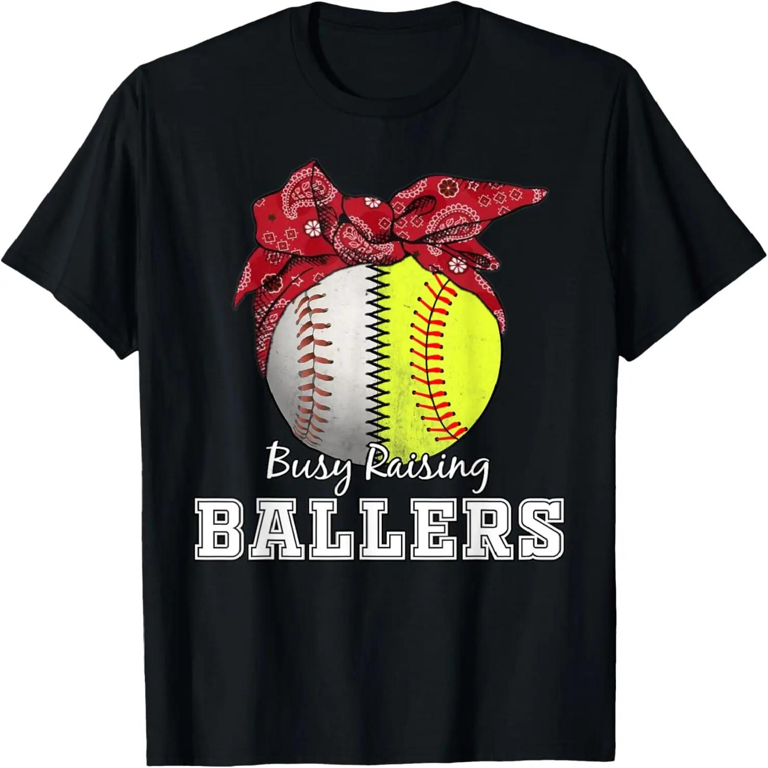 

Busy Raising Ballers Softball Baseball Tee baseball mom Gift T-Shirt XXXXXL чорний