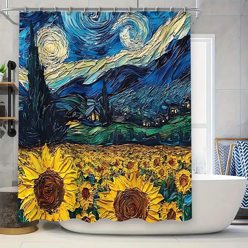 Stylish Sunflower Field Shower Curtain - Vibrant Art Print For Home Decor - Waterproof Bathroom Curtain With Hooks Easy-Clean