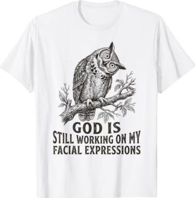 God Is Still Working On My Facial Expressions Funny Owl T-Shirt