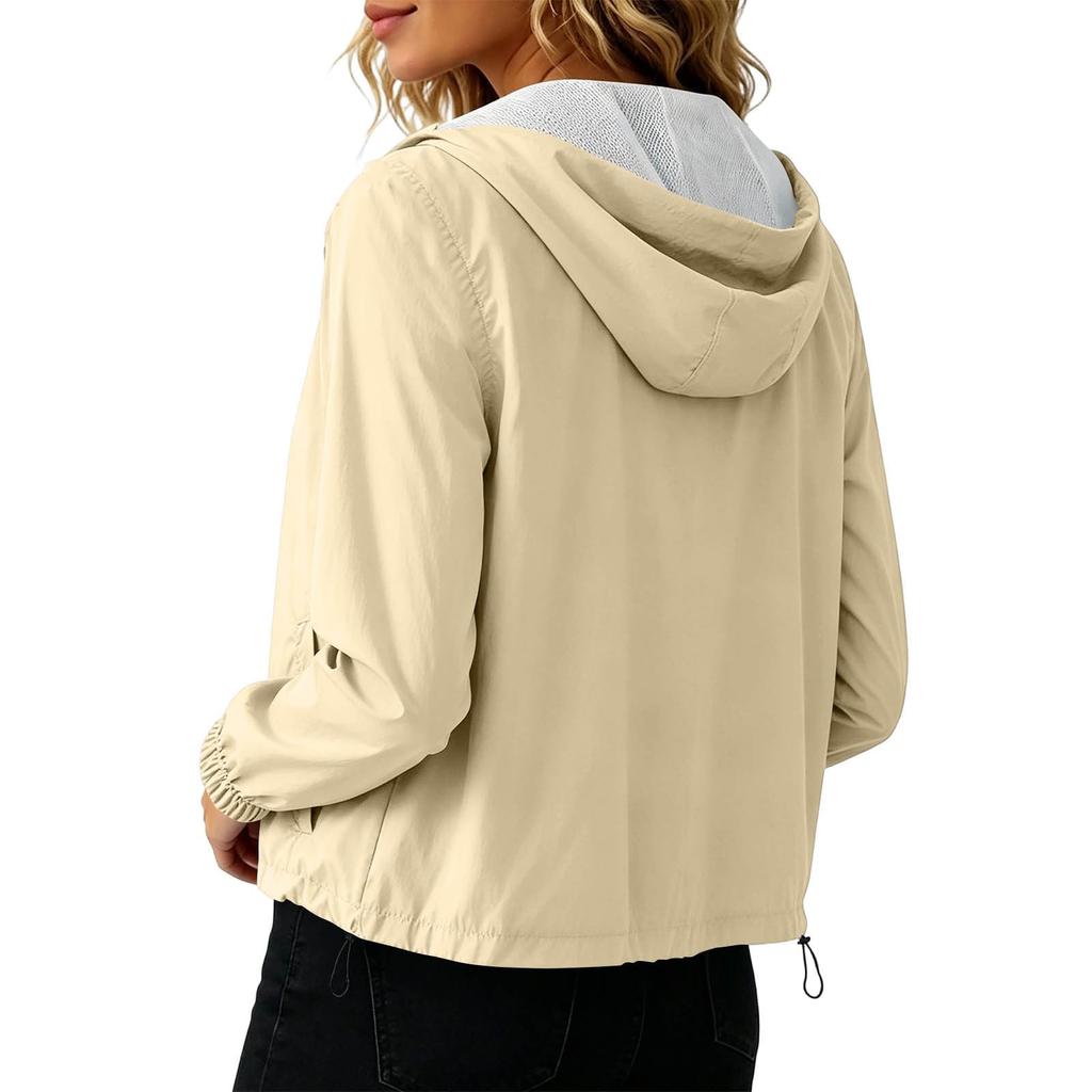 Women's Casual Long Sleeve Zip-Up Hooded Jacket with and Mesh for Fall