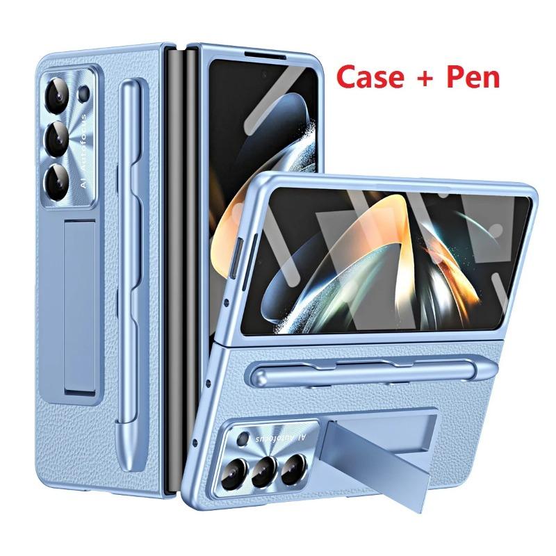 Leather for Samsung Galaxy Fold 6 5 4 3 Case Slim Hard Stand Protective Film Cover Stand Mental Holder Shockproof Luxury