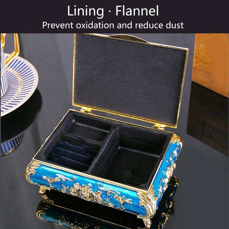 Vintage Metal Jewelry Box Trinket Storage Box for Rings Earrings Necklace Treasure Chest Organizer Antique Keepsake Gift