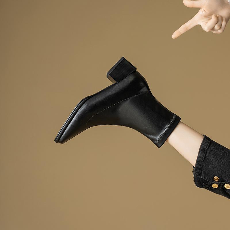 Fashion Square Head Cowhide Mid Heel Genuine Leather Cowhide Women's Boots High Sleeve Long Western 2025 New