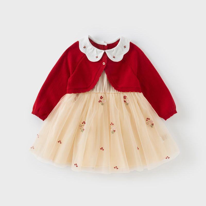 David Bella Kidsren s Skirt 2026 Spring and Winter New Style Girls  Fake Two-Piece Mesh Princess Skirt New Year s Dress Red [Ready Stock] 110