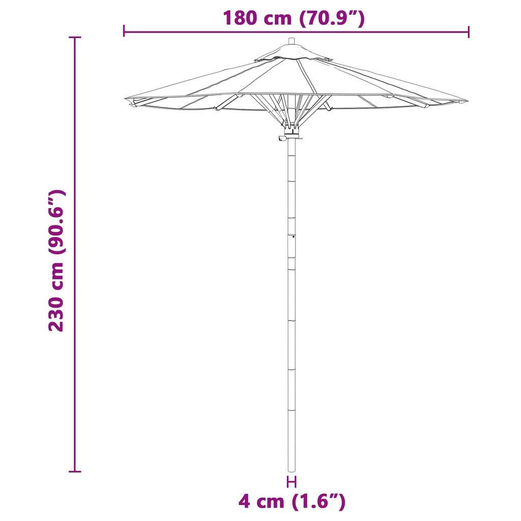 Garden Sun Umbrella Cream White Ø 180 X 230 Cm Bamboo