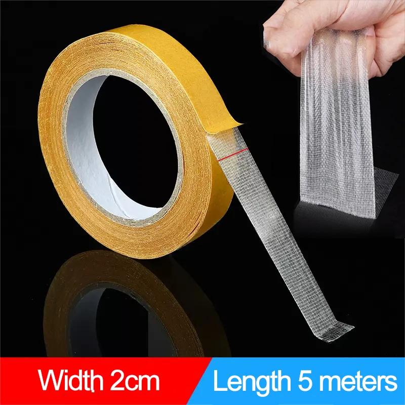 1Roll 5M Double Sided Tape High Viscosity Grid Fiber Transparent Double Sided Tape Sticky Adhesive Fiber Mesh Tape