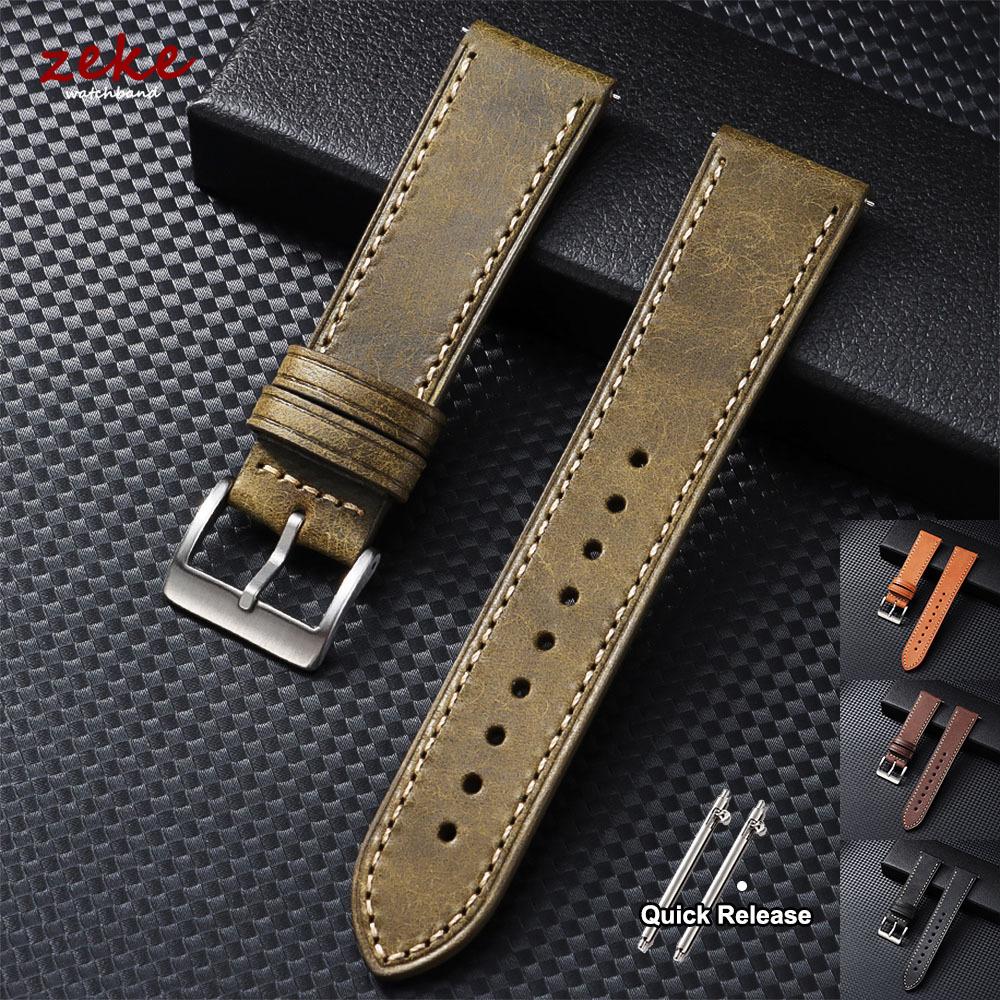 Retro Genuine Cowhide Watch Band Business Full-grain Leather Strap 18mm 20mm 22mm Quick Release Wristwatch Bands with Pin Buckle