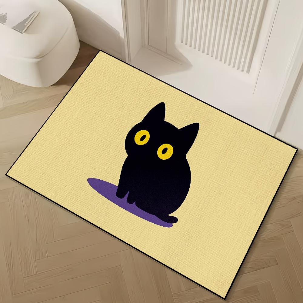 Cute Black Cat Door Mat Welcome Non-slip Floor Bedroom Kitchen Bath Balcony Hallway Rug Home Decoration Carpet