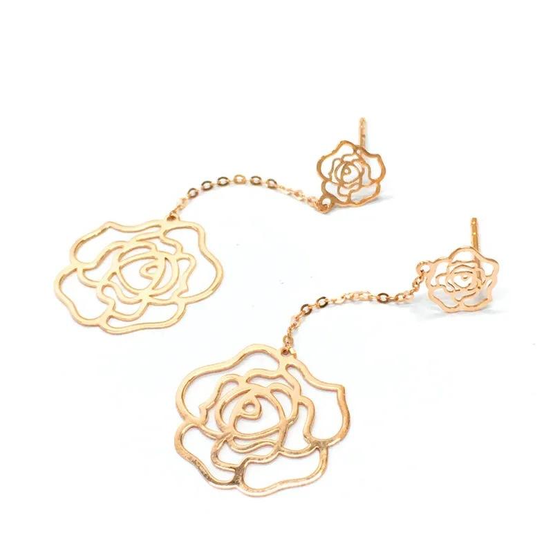 Color Gold Mori Hollow Rose Earrings Temperament Women'S Rose Gold Plated Purple Gold Craft Earrings
