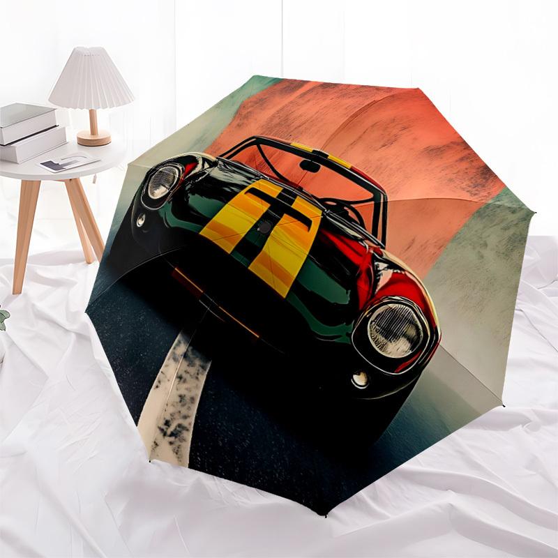 1pc Car Race Pattern Automatic Folding Umbrella - Compact 8-Rib Design, Durable Plastic & Iron, Lightweight for Outdoor Daily Use046