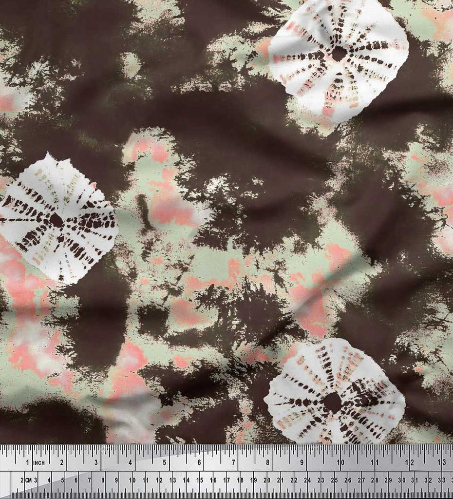 Soimoi Brown Poly Crepe Fabric Bandhani Tie-Dye Printed Fabric 1 Yard 42 Inch