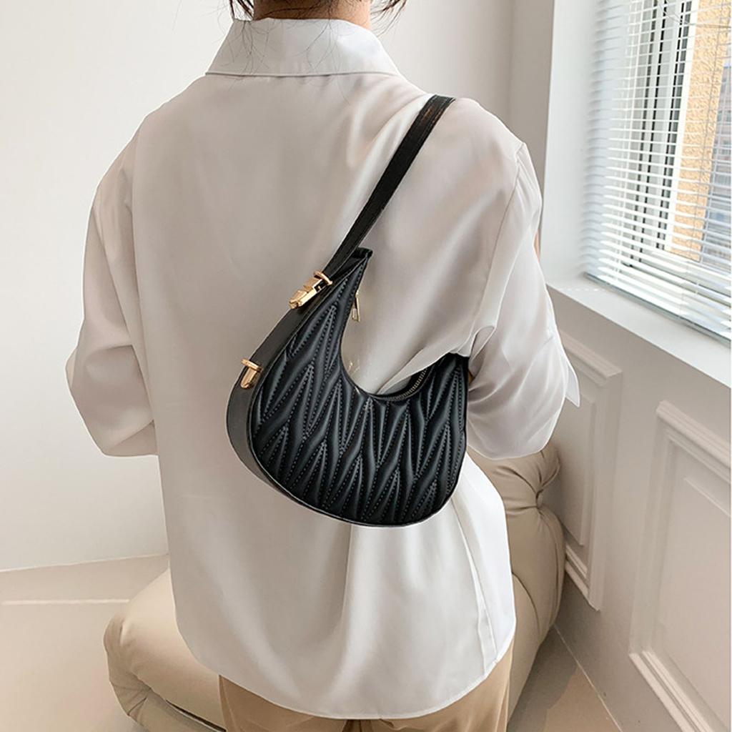 Damen PU-Leder Achseltasche Modisch Leicht Reißverschluss PU Umhängetasche Geldbörse Handtasche Schwarz Einheitsgröße