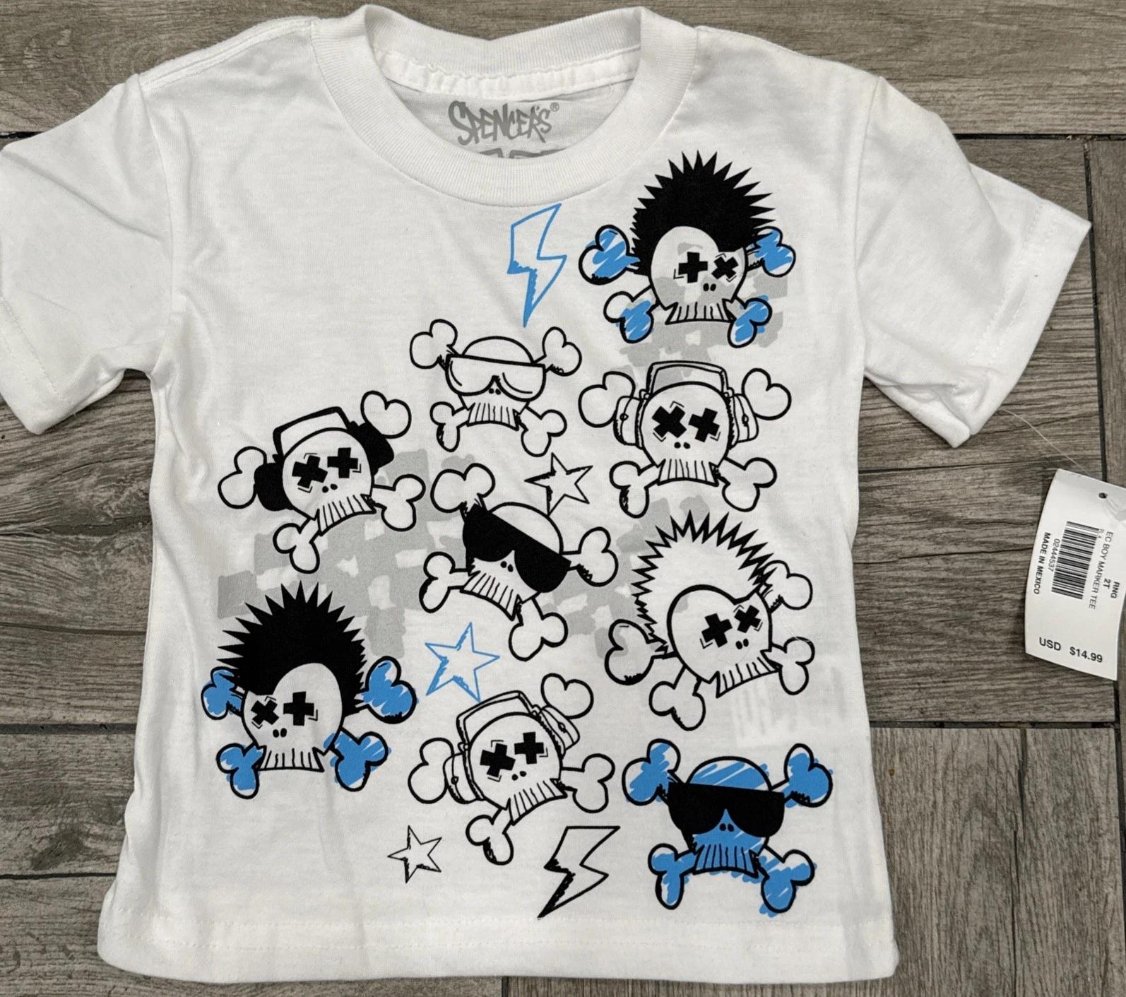 

Футболка с коротким рукавом Spencer s Baby Skull Mohawk Skater Cross Bones НОВАЯ Размер 2T M