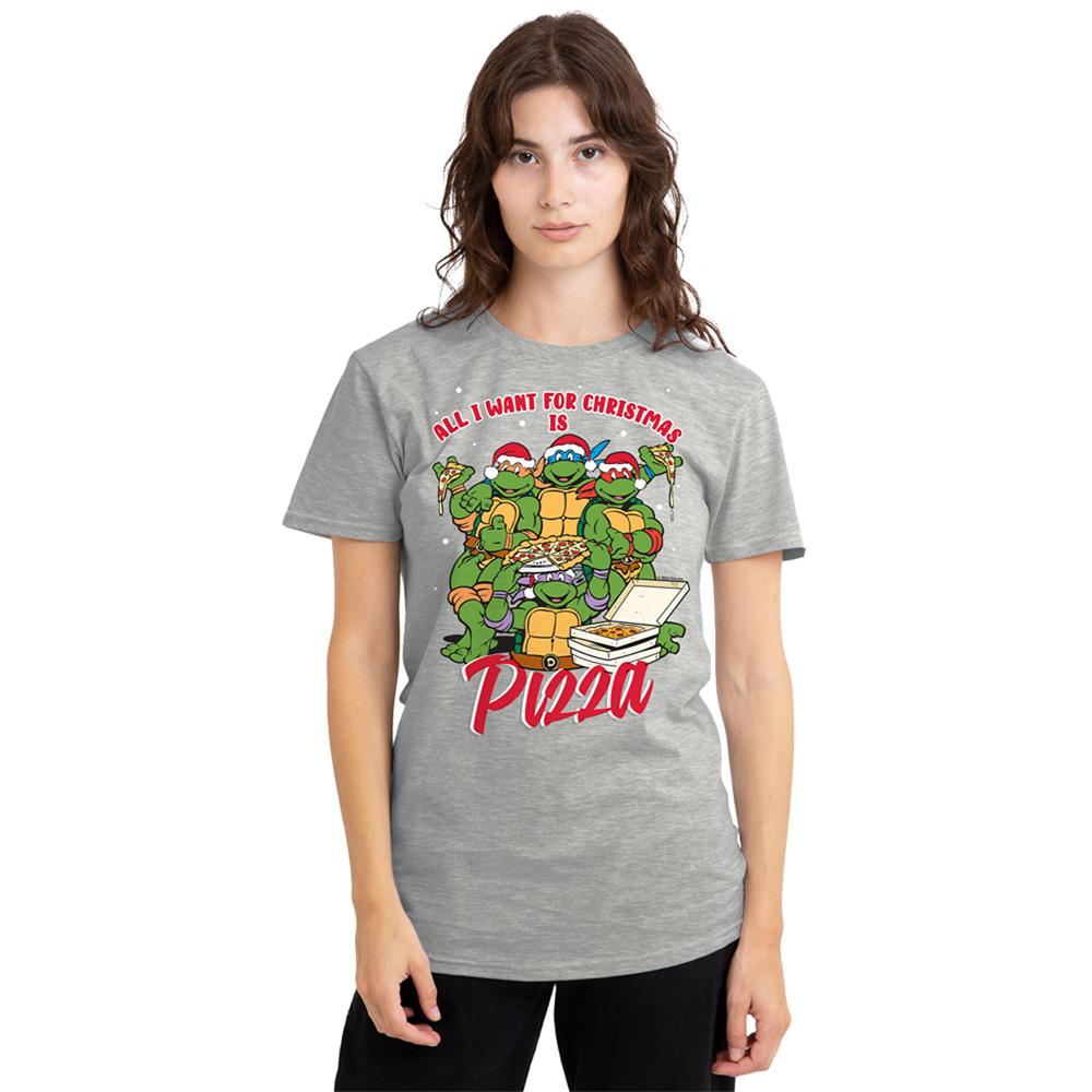 Teenage Mutant Ninja Turtles Womens/Ladies All I Want For Christmas Is Pizza Heather T-Shirt