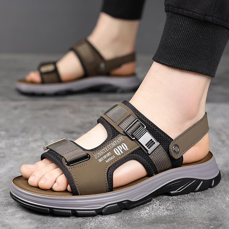 Fashion 2025 Summer New Designer Beach Shoes for Men Dual-use Fashion Casual Slipper Shoes Male Outwear Solid Color Leather Sandals Man