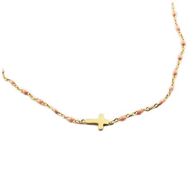 [R0225] - Rose Gold 'Cross' Steel Designer Necklace - 10x5 Mm