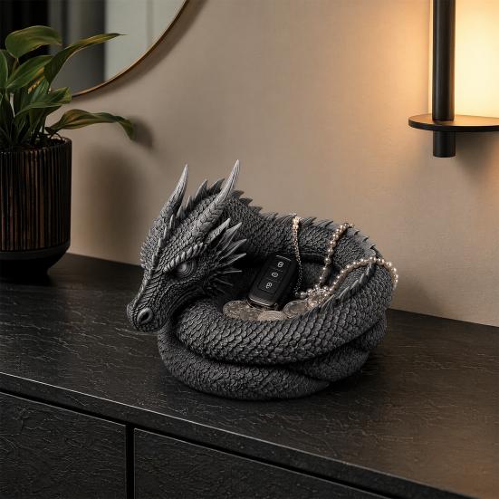 3D-gedrucktes Drachen-Aufbewahrungsfach, Dekorative Schlüsselablage mit Gothic-Fantasy-Design für Ringe, Schlüssel, Münzen, Schmuck, Schreibtisch-Organizer-Tablett für Homeoffice
