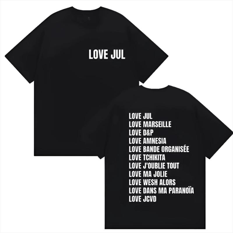 

New French rapper Jul album print Tshirt unisex retro fashion shortsleeved Tshirt casual pure cotton oversized t shirt S