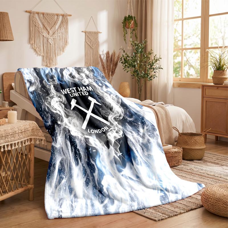 Coperta in Flanella con Stampa West Ham United Calcio Morbida Calda Coperta da Divano Letto per Casa Ufficio Camera da Letto