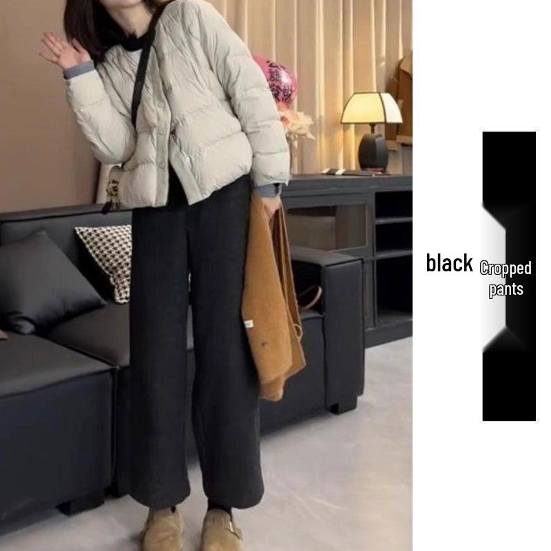 Women s High Waist Woolen Straight Leg Pants - Plus Velvet, Slimming, Cropped, Wide-Leg, Solid Color. XL