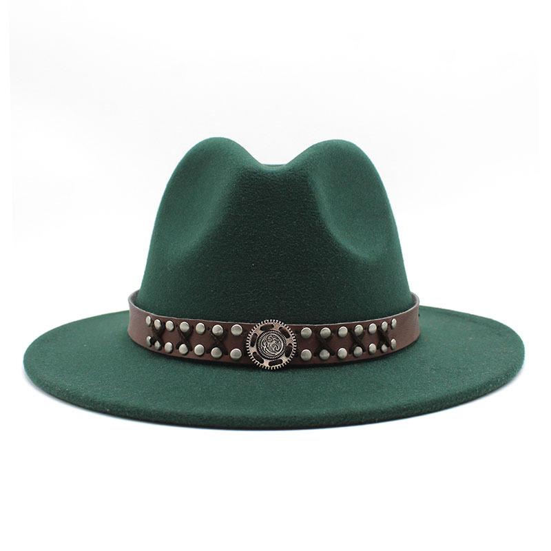 Ji Nan Ladies Wool Jazz Hat Big Eaves Hat Trendy Flat Edge Top Hat