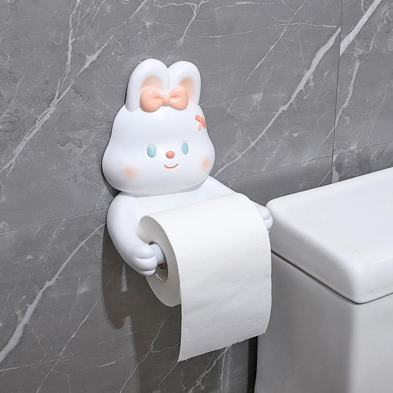 Cartoon Wall-Mounted Toilet Paper Holder, Plastic Material, Self-Adhesive Installation, No Drilling Required