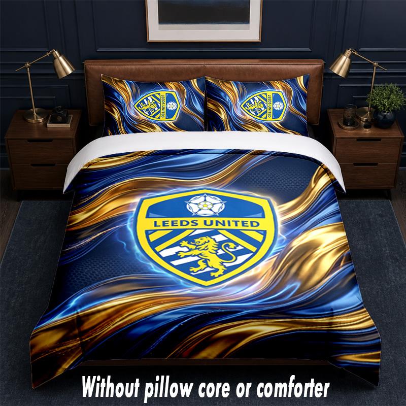 Leeds United Football Design Juego de Cama Ropa de Cama 1 Funda Nórdica + 2 Fundas de Almohada Suave Transpirable Ropa de Cama para el Hogar