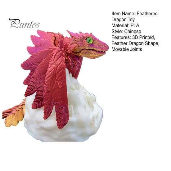 3D Printed Feather Dragon Figurine Movable Joints Flying Dragon Figure Articulated Winged Dragon Model Toy Home Office Desktop Decoration Ornament