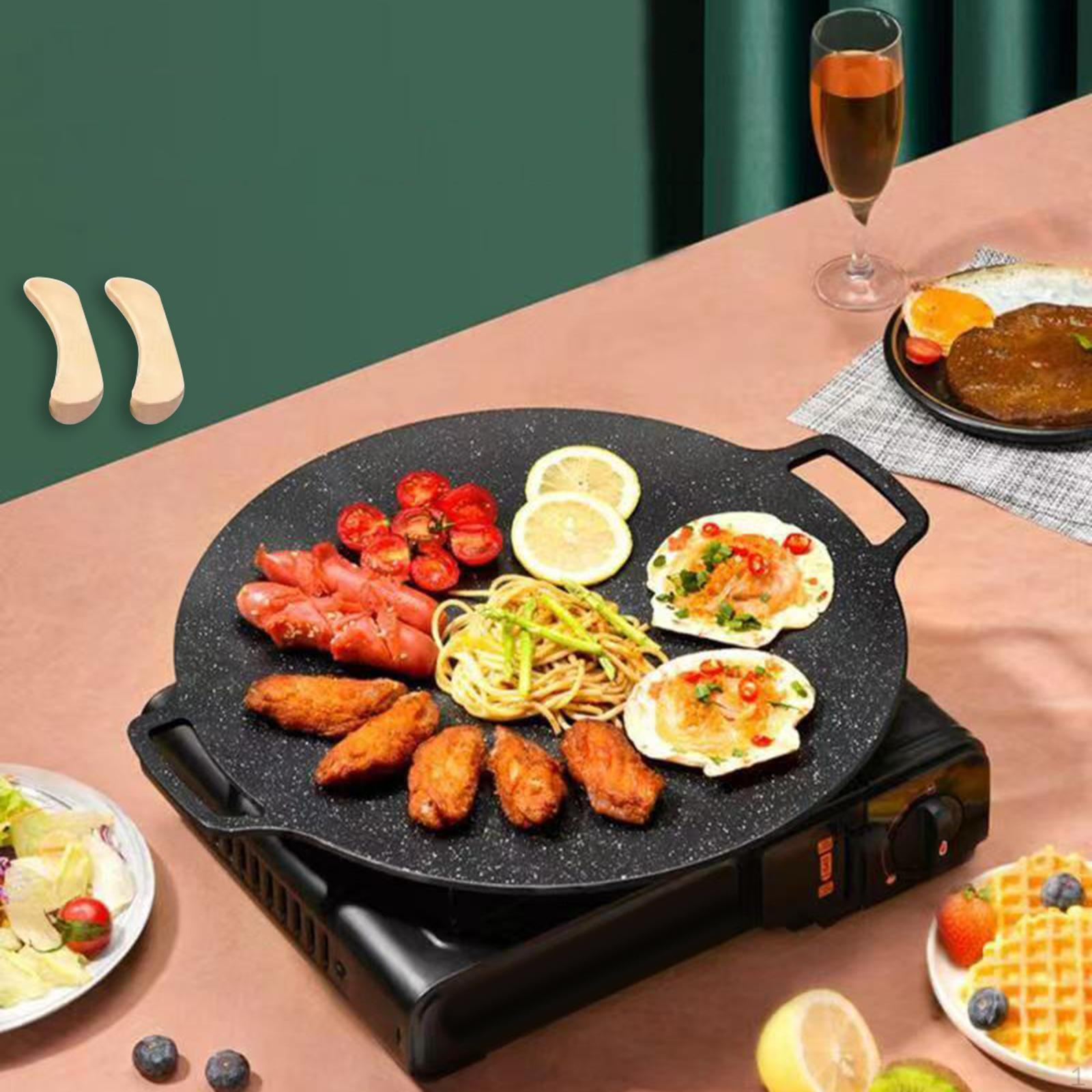 

Корейская сковорода для барбекю с ручками, устойчивыми к ожогам, индукционная плита для гриля на открытом воздухе, для походов 30cm