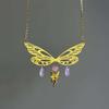 Gold Butterfly Wing Necklace for Women - Fairy Crystal Goddess Pendant Original Design Jewelry
