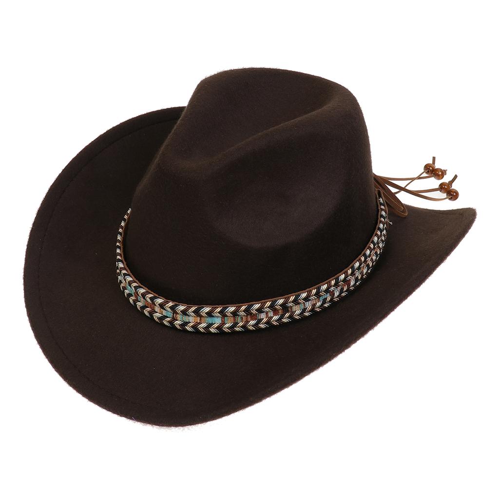 Women Men Western Cowboy Hat, Wide Curved Brim Felt Cowgirl Hat, Vintage Jazz Riding Hat, Removable Hat Belt, Head Circumference 56‑58cm
