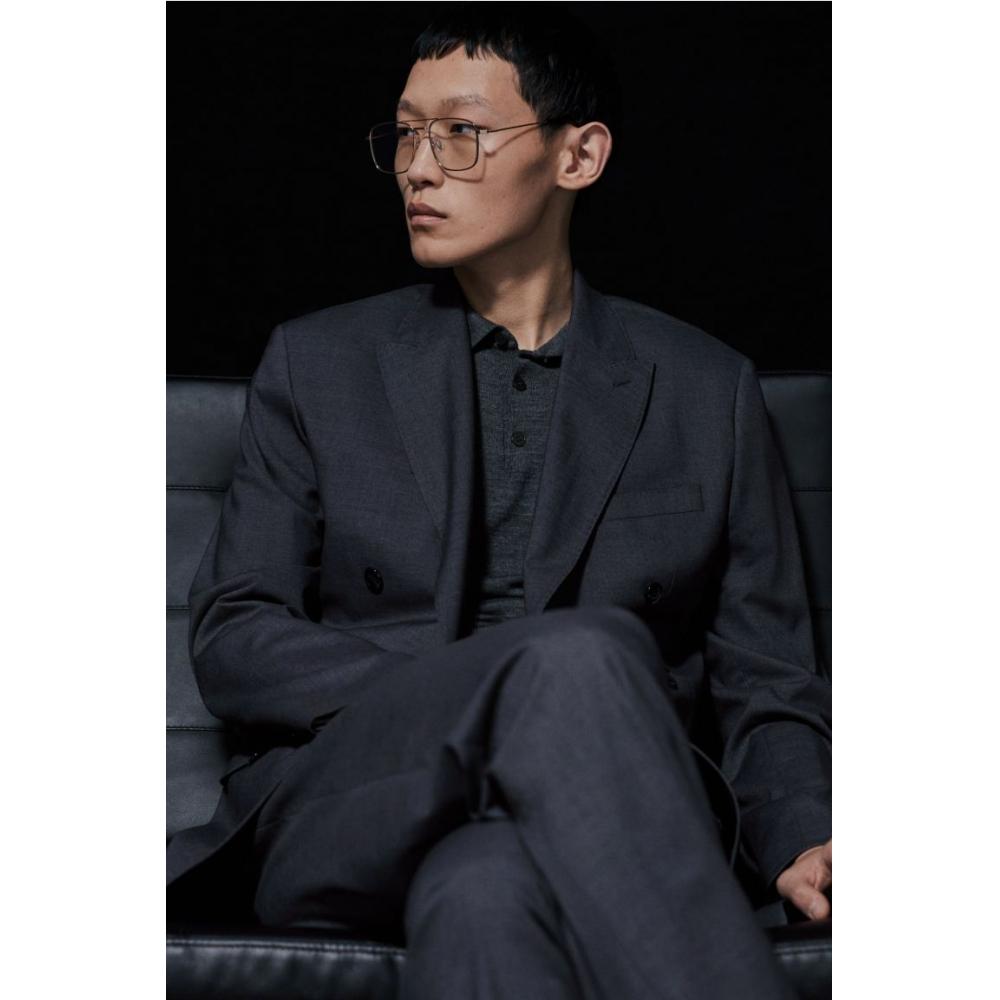 H M Double Breasted Jacket Regular Fit Dark Grey