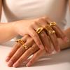 Fashionable geometric irregular stainless steel gold-plated open ring for women, light luxury non-fading titanium steel ring
