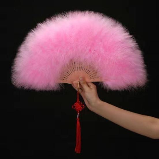 Vintage Feather Folding Fan Wedding Party Bride Hand Held Fan Portable Summer Fan Decoration Dance Performance Props Party Accessories