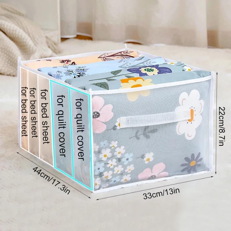 1pc Large Capacity Quilt Cover Storage 5Grids Bed Sheet Down Jacket Bath Towel Organizer Mesh Compartment Space Save Storage Box