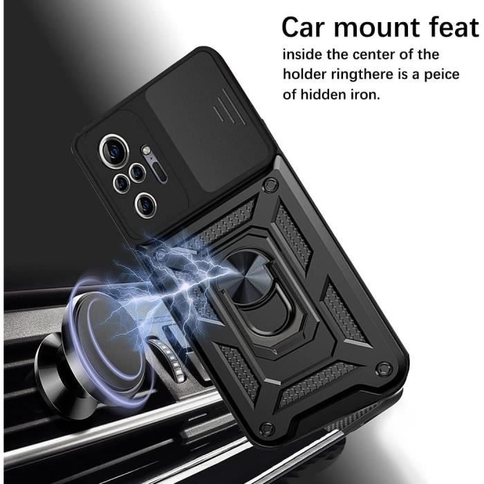 Coque de Protection - E.F.CONNECTION - Pour Xiaomi Redmi Note 10 Pro 5G - Noir - Antichoc - Anneau Rotatif 360°