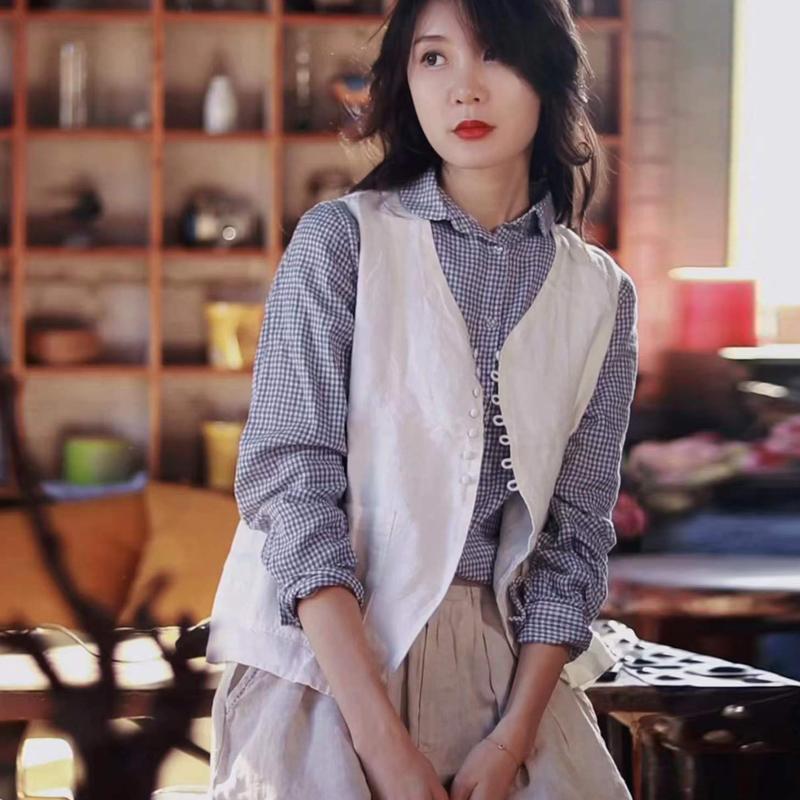 

Johnature повседневные клетчатые женские рубашки с отложным воротником, весенние свободные универсальные винтажные женские блузки One Size синий