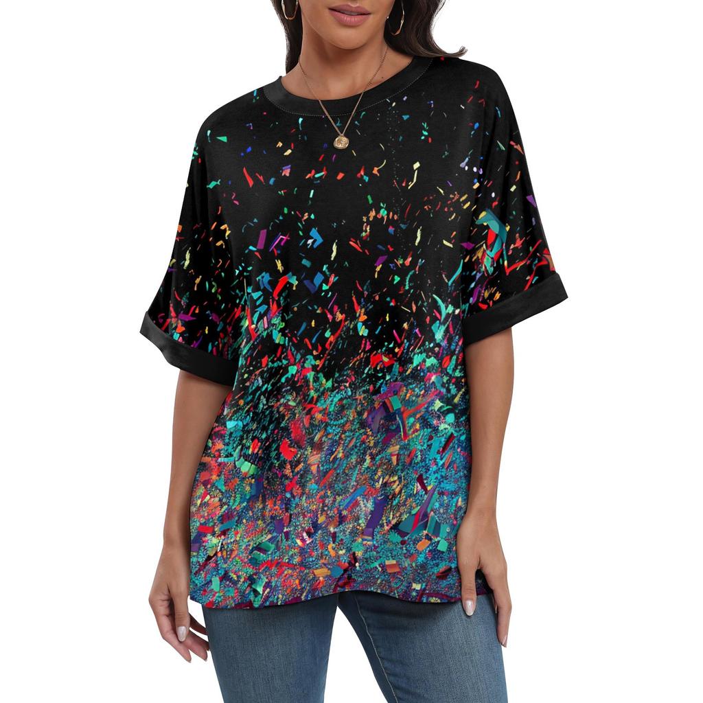 Summer Round Neck 3D Colorful Print Top Fashionable Casual Short Sleeved Women's T-shirts