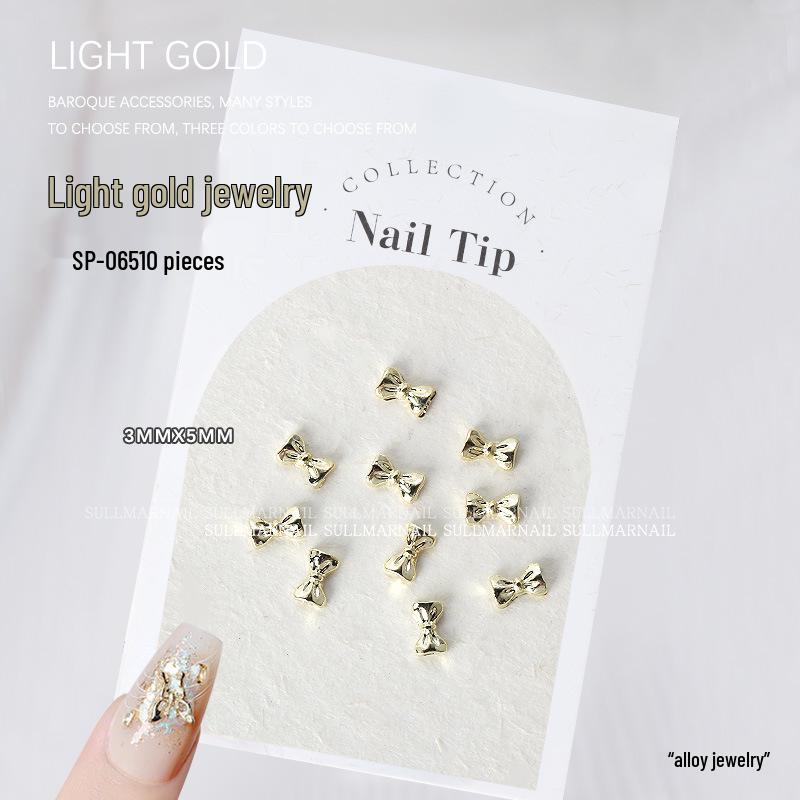Golden Butterfly 3D Nail Art Set - 10 Pieces of Light Gold Ribbon Bow Decorations