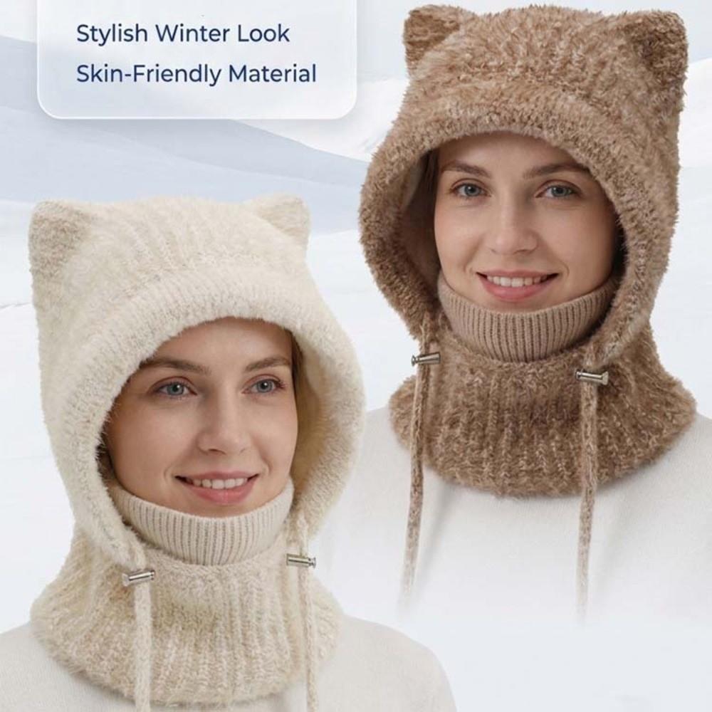 Windproof Hooded Scarf Hat Thickened Mask Neck Warmer Japanese Style Cap Cat Ears Beanie Travel